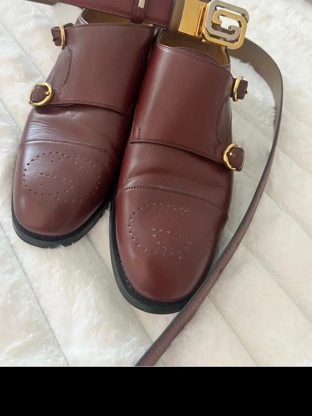 Gucci Two-Tone Gold & Silver Interlocking G Belt with Burgundy or brown Leather